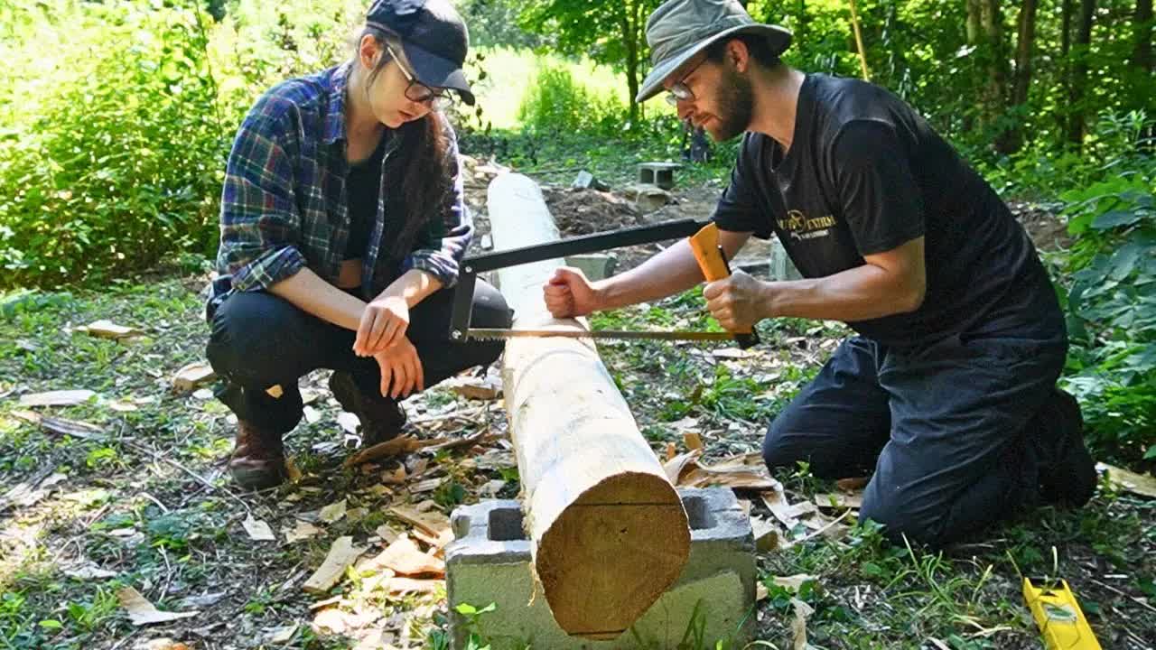 Video thumbnail for Nick and Maëla: felling cedar, milling lumber & sauna build! homesteading project ep. 1
