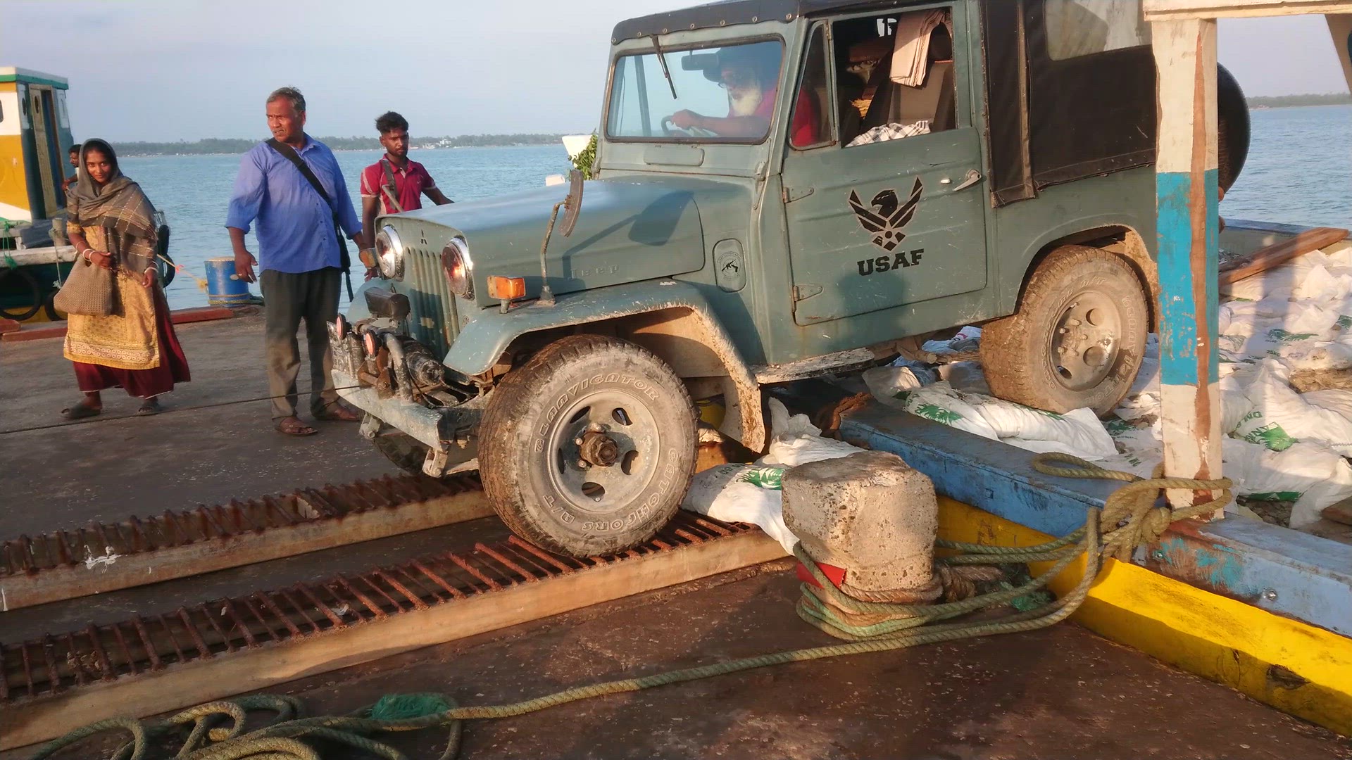 Video thumbnail for 4DR5 Jeep on a small boat