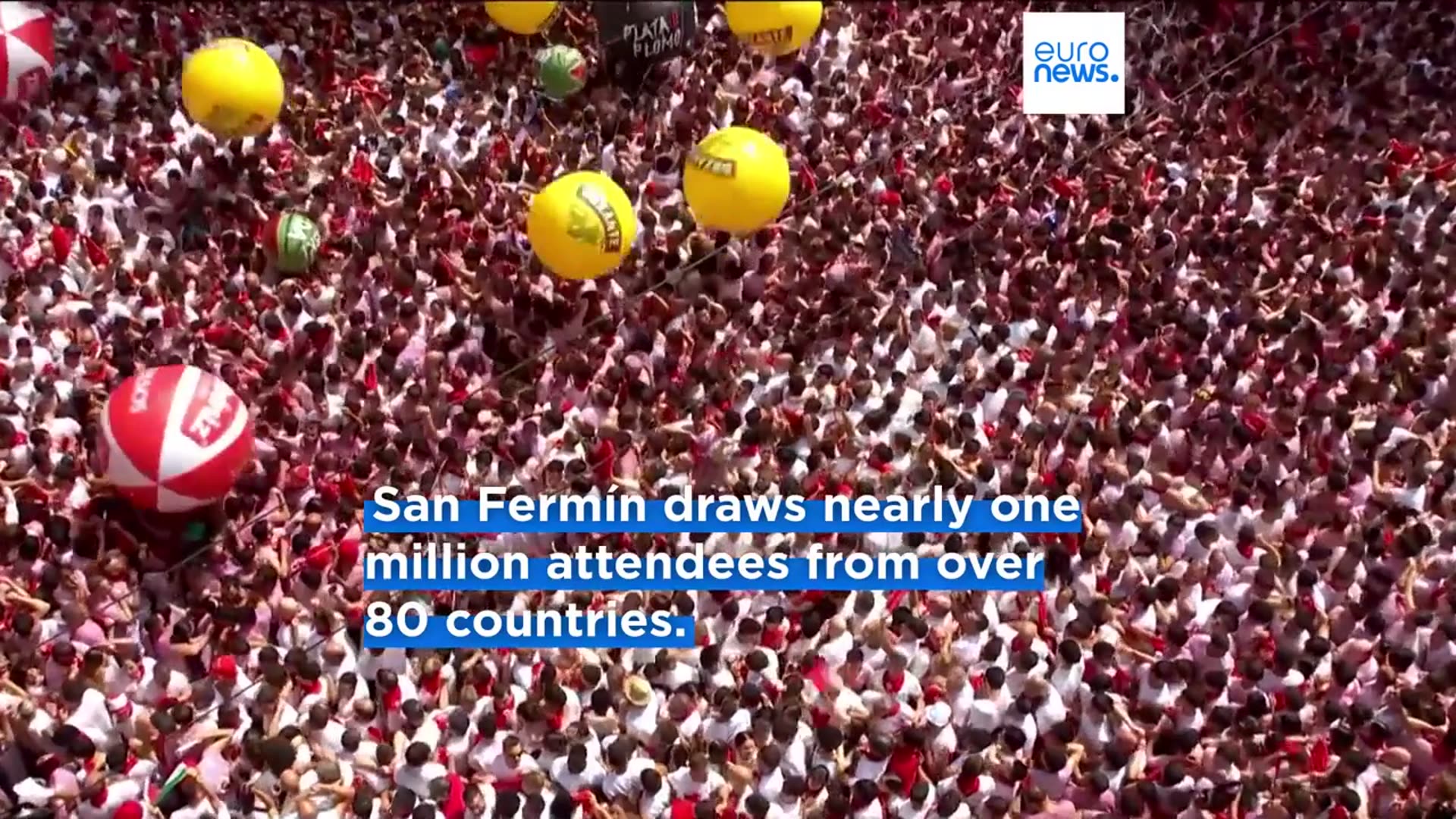 'Video thumbnail for Spain's San Fermin bull-running festival begins with a firework blast looking to 'Free Palestine''