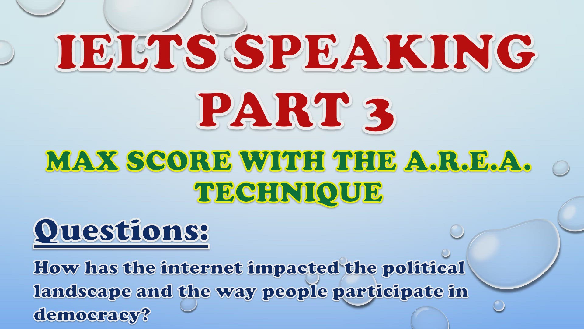 'Video thumbnail for How has the internet impacted the political landscape and the way people participate in democracy? - IELTS Speaking Part 3'