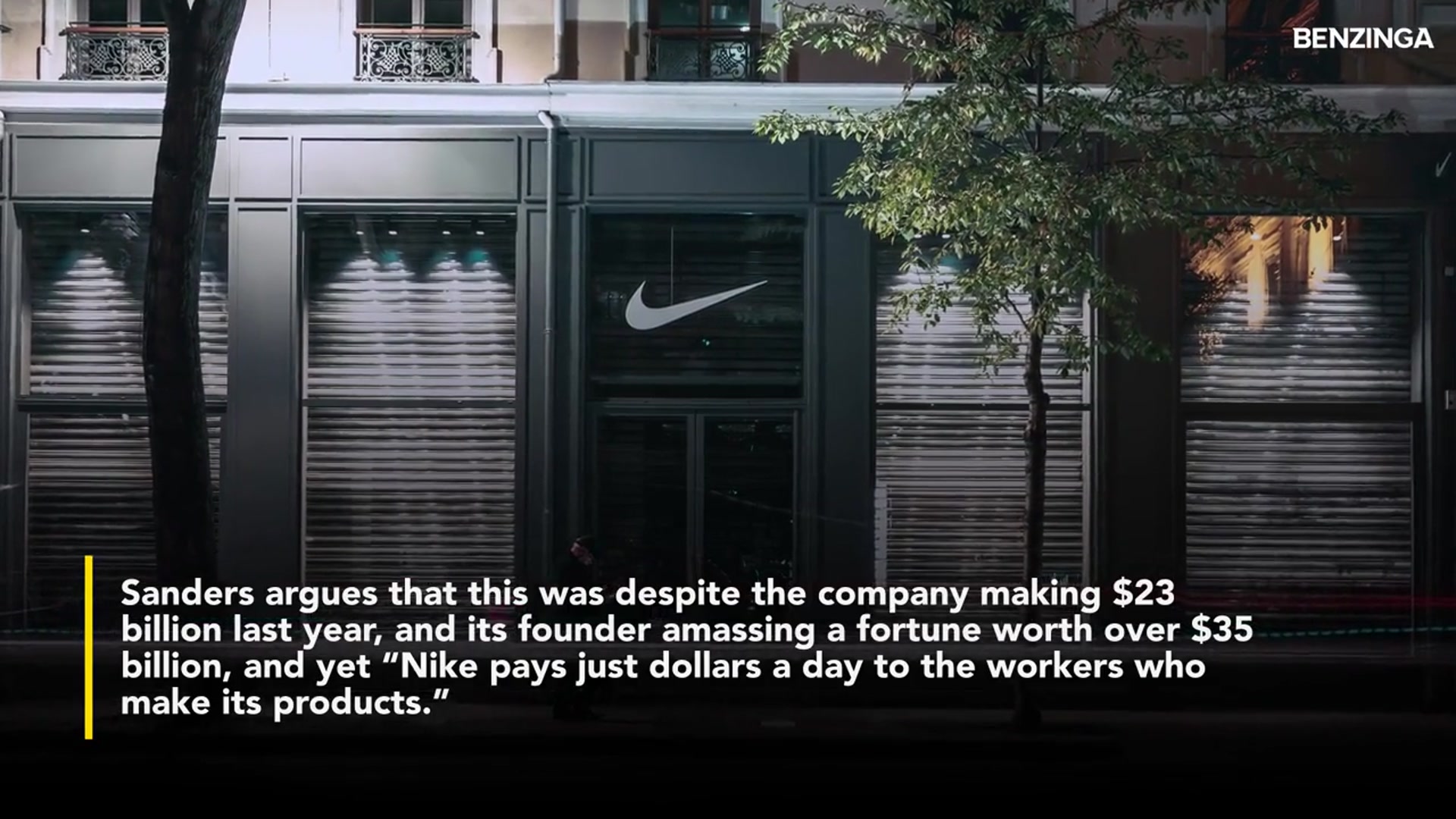 'Video thumbnail for Bernie Sanders Slams Nike- Company Makes $23 Billion A Year, Workers Make $202 A Month—'Corporate Greed At Its Worst''