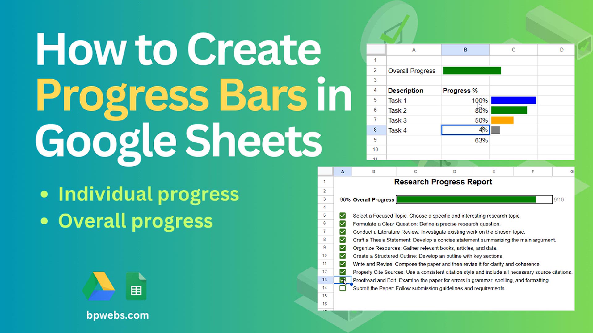 'Video thumbnail for How to create progress bars in Google Sheets'