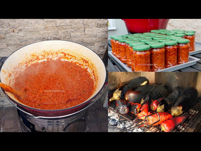 Video thumbnail for Zacuscă rustică de vinete rețeta mamei mele cu ardei copți - la ceaun, pe foc de lemne Savori Urbane