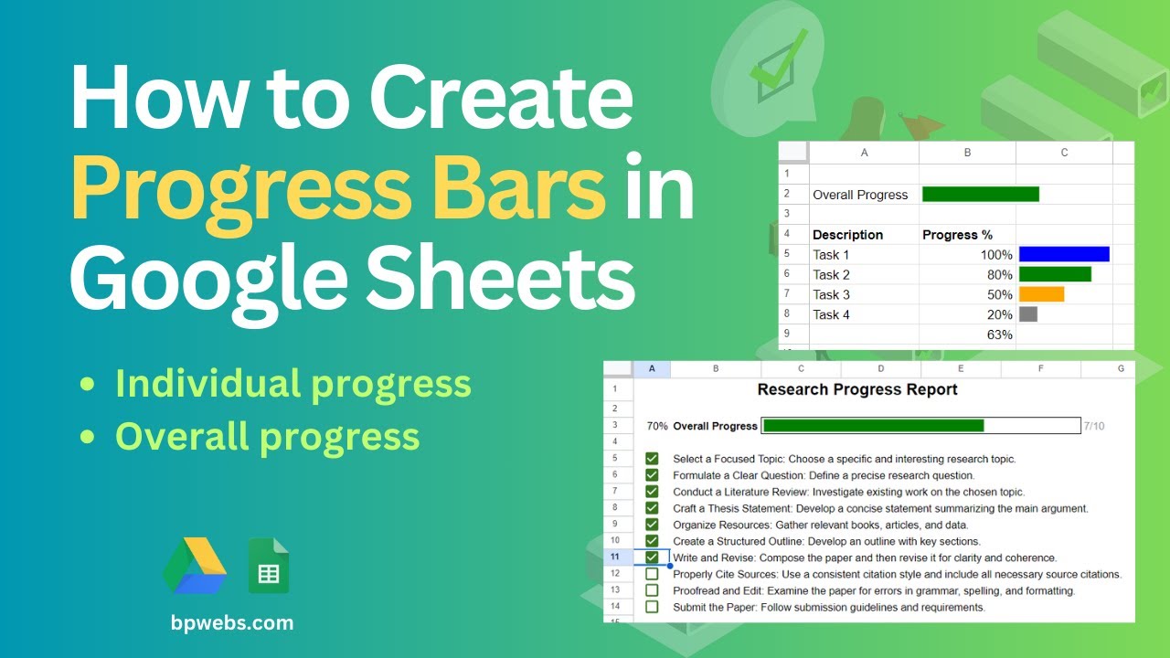 'Video thumbnail for How to create progress bars in Google Sheets'