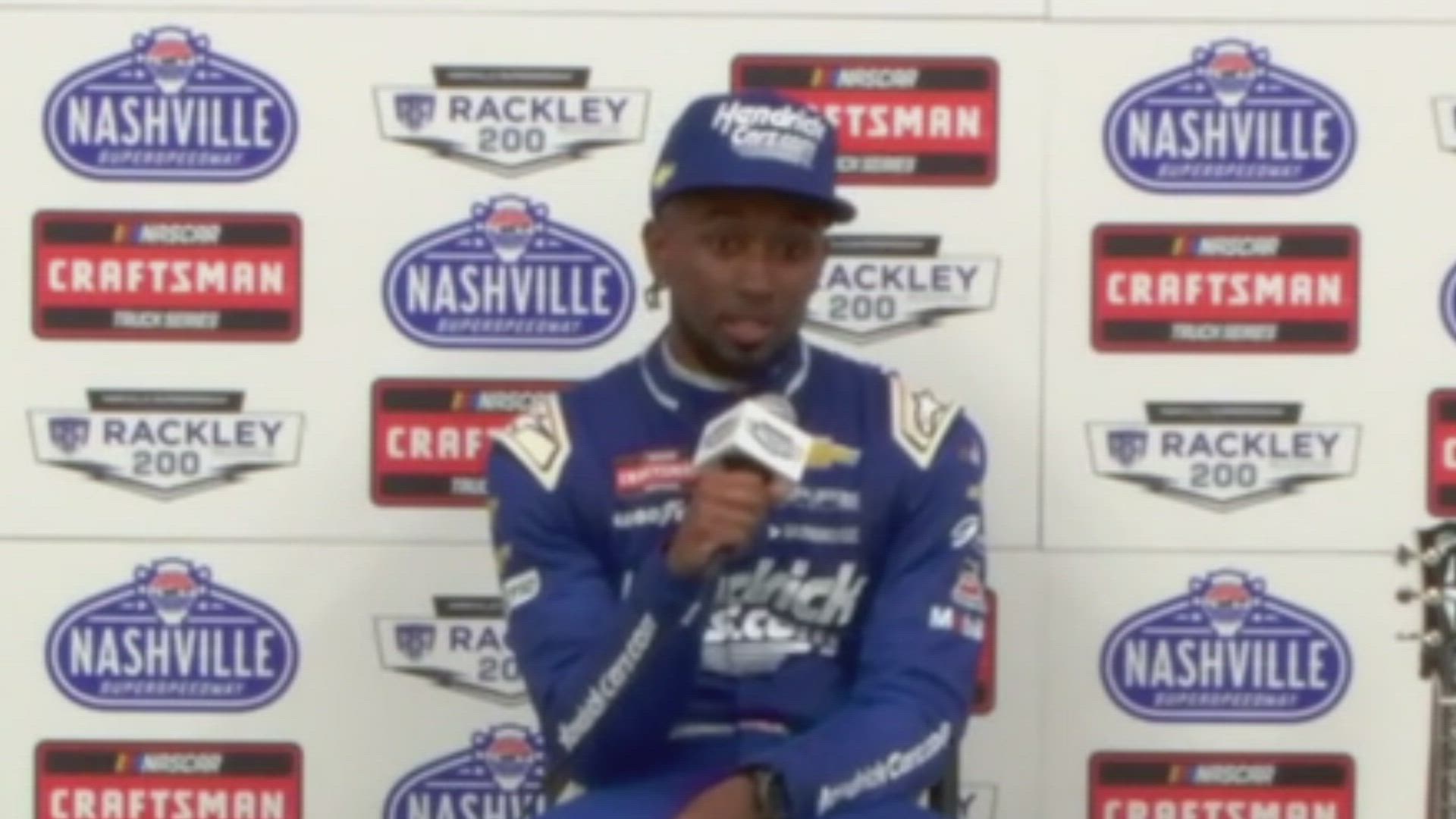 'Video thumbnail for Rajah Caruth: Battling Corey Heim Was More Tense Than Three-Truck Battle for Win at Nashville'