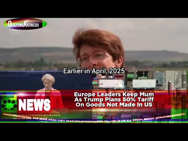 'Video thumbnail for Europe Leaders Keep Mum As Trump Plans 50% Tariff On Goods Not Made In US'