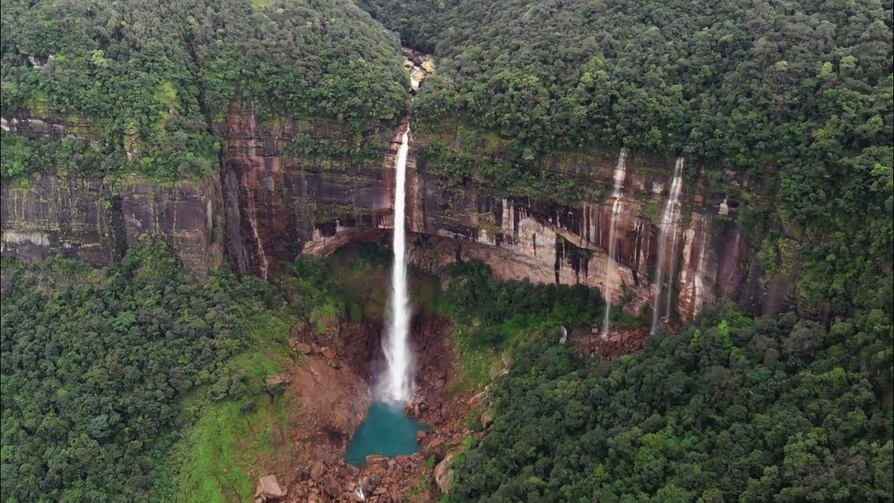 Video thumbnail for Nohkalikai Waterfall in Meghalaya | Cherrapunji | Aerial View | Tallest Waterfall in India