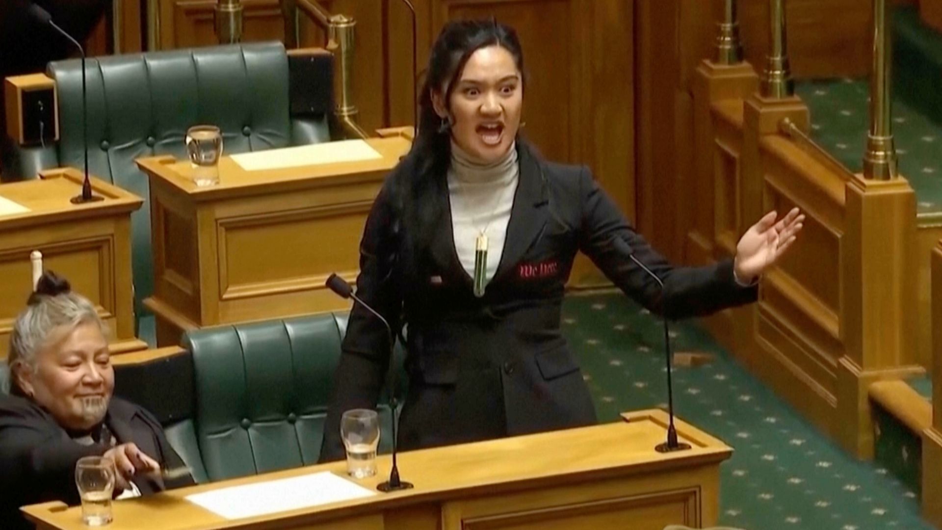 'Video thumbnail for New Zealand parliament suspends Maori MPs who performed protest haka'