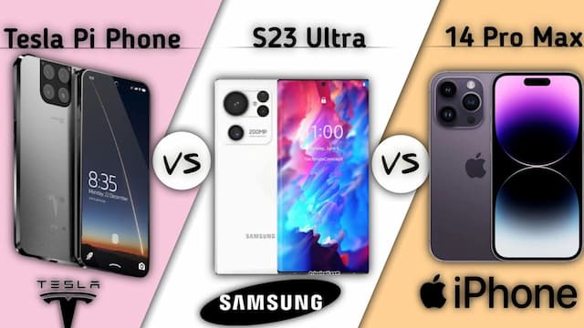 'Video thumbnail for Tesla Phone pi vs Galaxy S23 Ultra vs 14 Pro Max comparison Video'