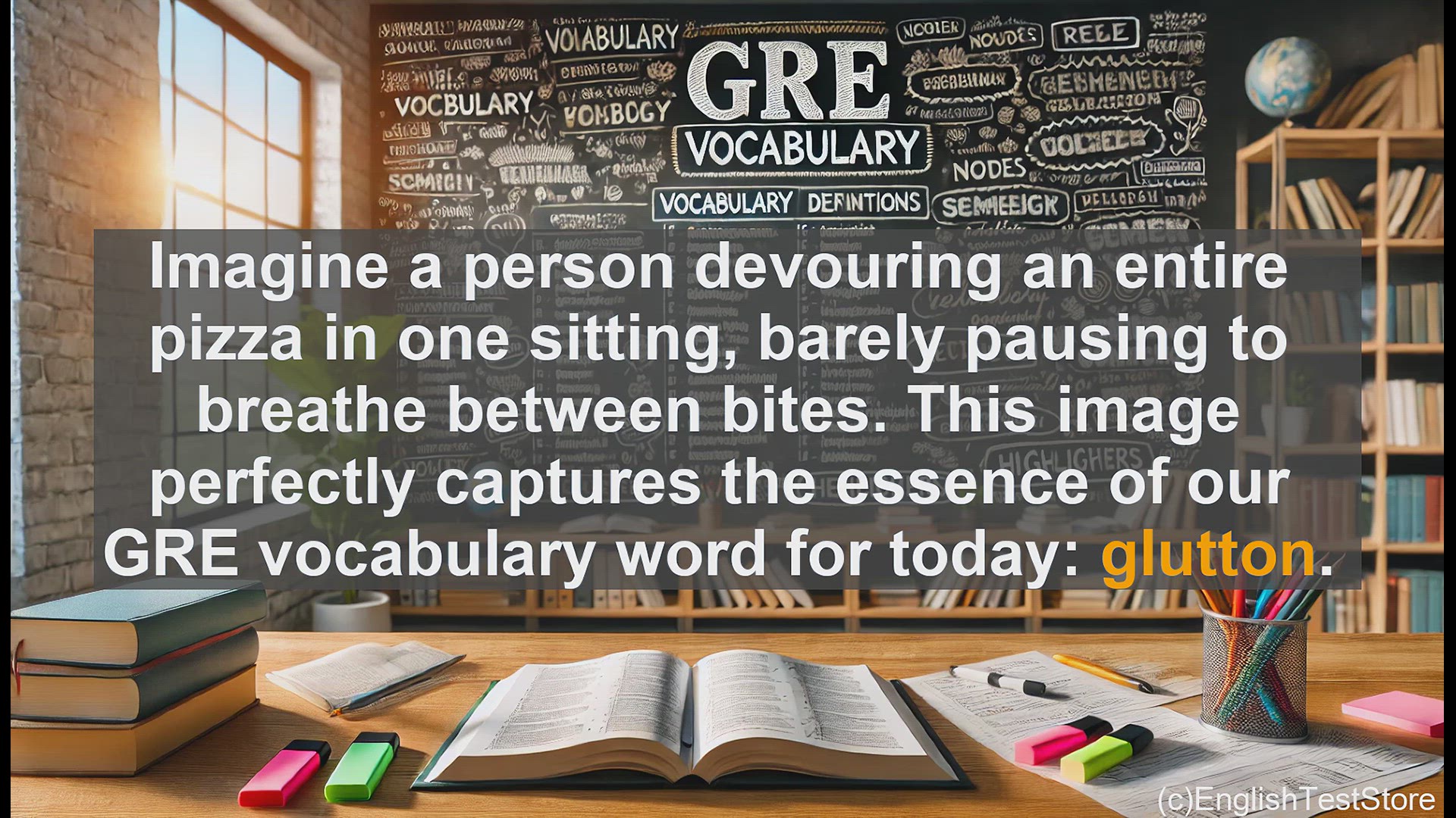 'Video thumbnail for GRE Vocabulary Lesson: Gluttonous Behavior - Exploring the Meaning and Usage of 'Glutton''