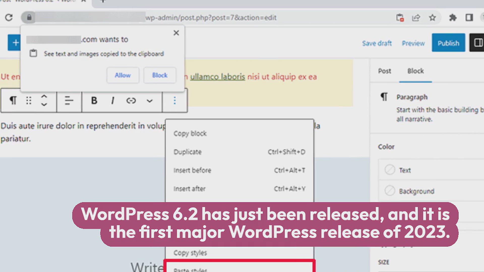 'Video thumbnail for What’s New in WordPress 6.2 (Features and Screenshots)'