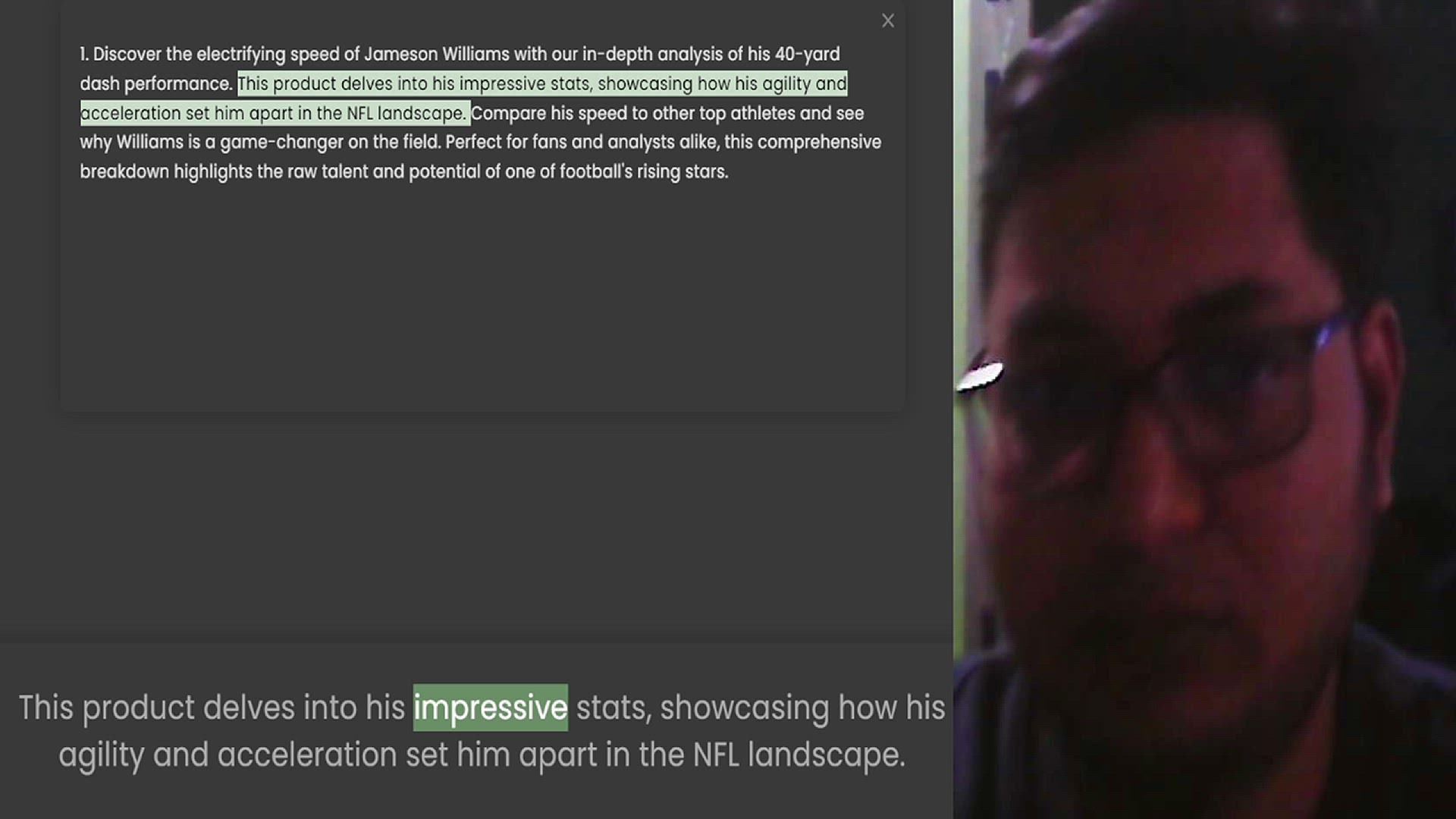 Video thumbnail for 1. Discover the electrifying speed of Jameson Williams with our in-depth analysis of his 40-yard dash performance. This product delves into his impressive stats, showcasing how his agility and acceleration set him apart in the NFL landsca