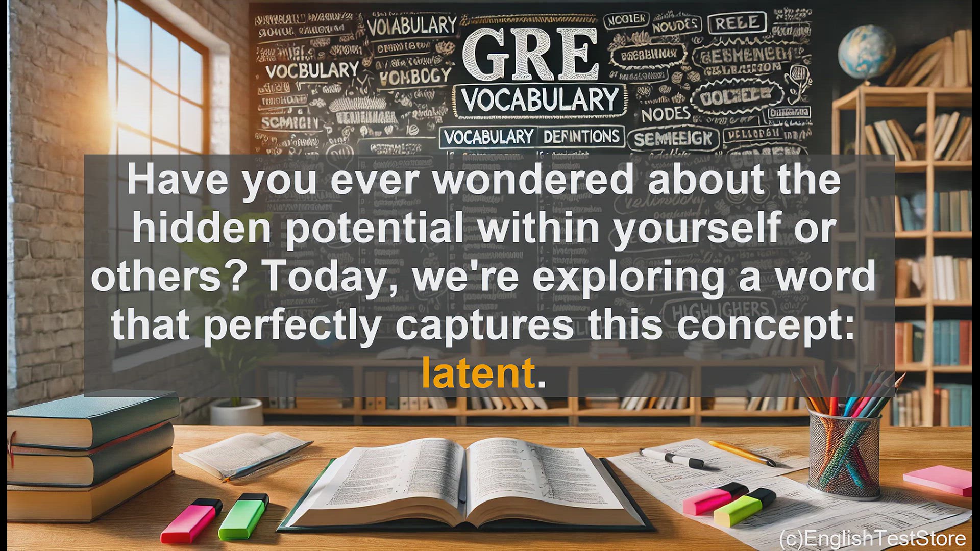 'Video thumbnail for GRE Vocabulary Lesson: Unlocking Hidden Potential - Understanding the Meaning of 'Latent''