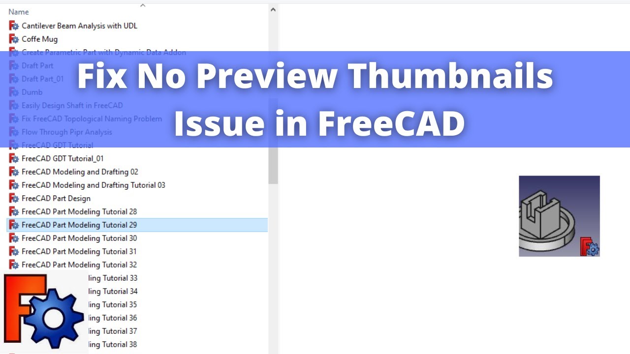 'Video thumbnail for Fix No Preview Thumbnails Issue in FreeCAD | FreeCAD Fix | Mechnexus |'