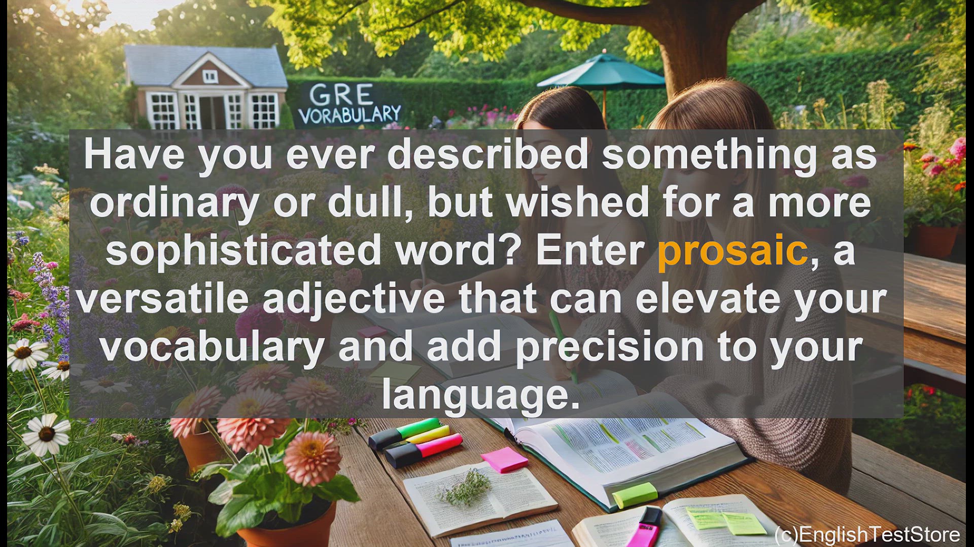 'Video thumbnail for GRE Vocabulary Lesson: Elevating Your Vocabulary - Exploring the Meaning and Usage of 'Prosaic''