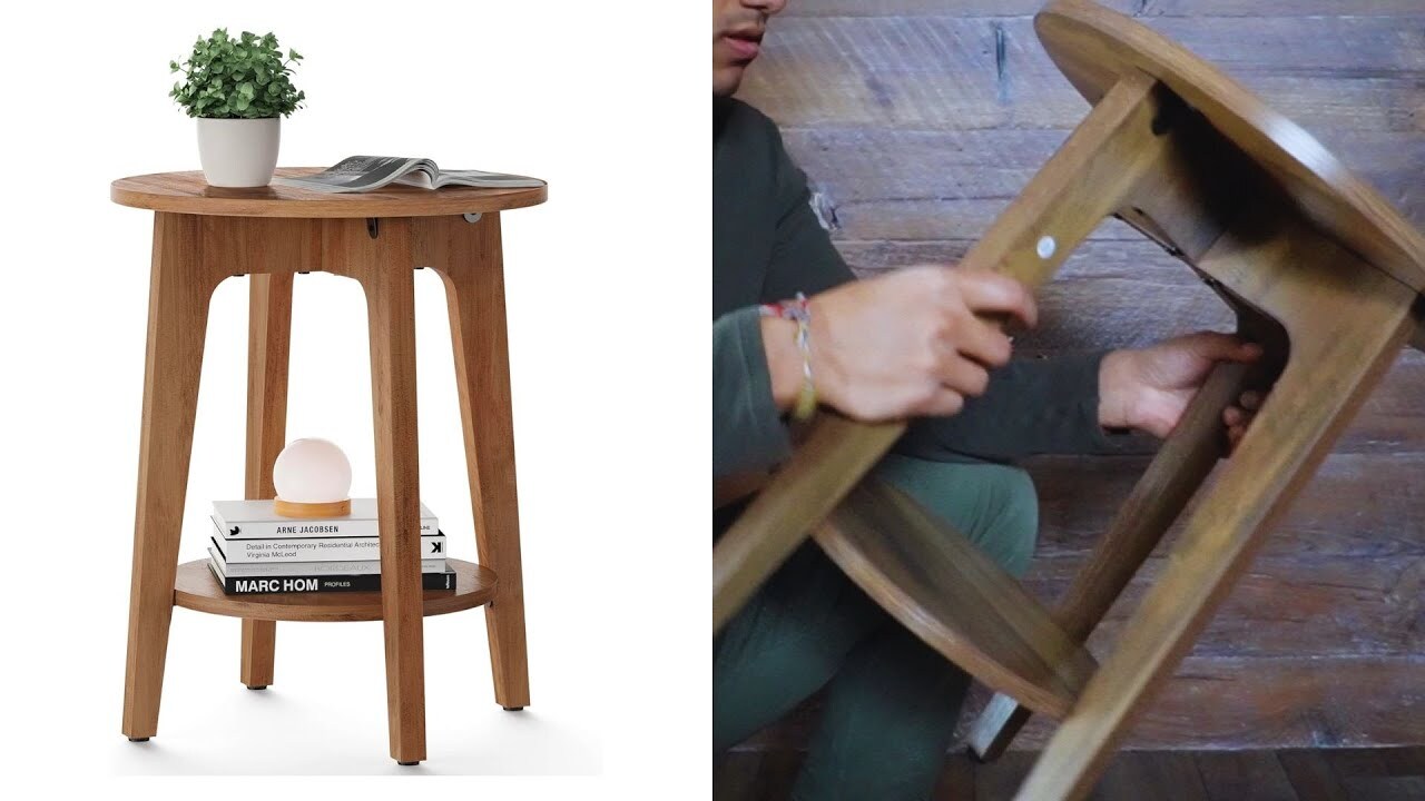 'Video thumbnail for VASAGLE Round Side Table with Lower Shelf Unboxing And Assembly'