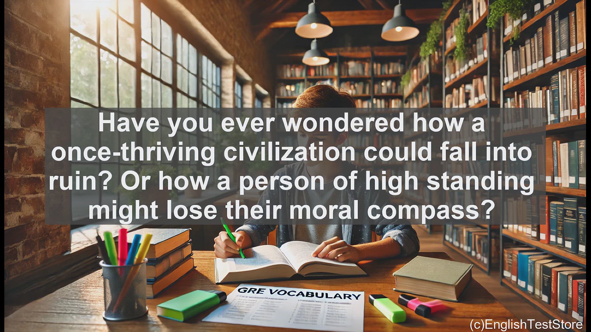 'Video thumbnail for GRE Vocabulary Lesson: The Decline of Civilizations and Moral Compasses - Exploring the Meaning of 'Degenerate''