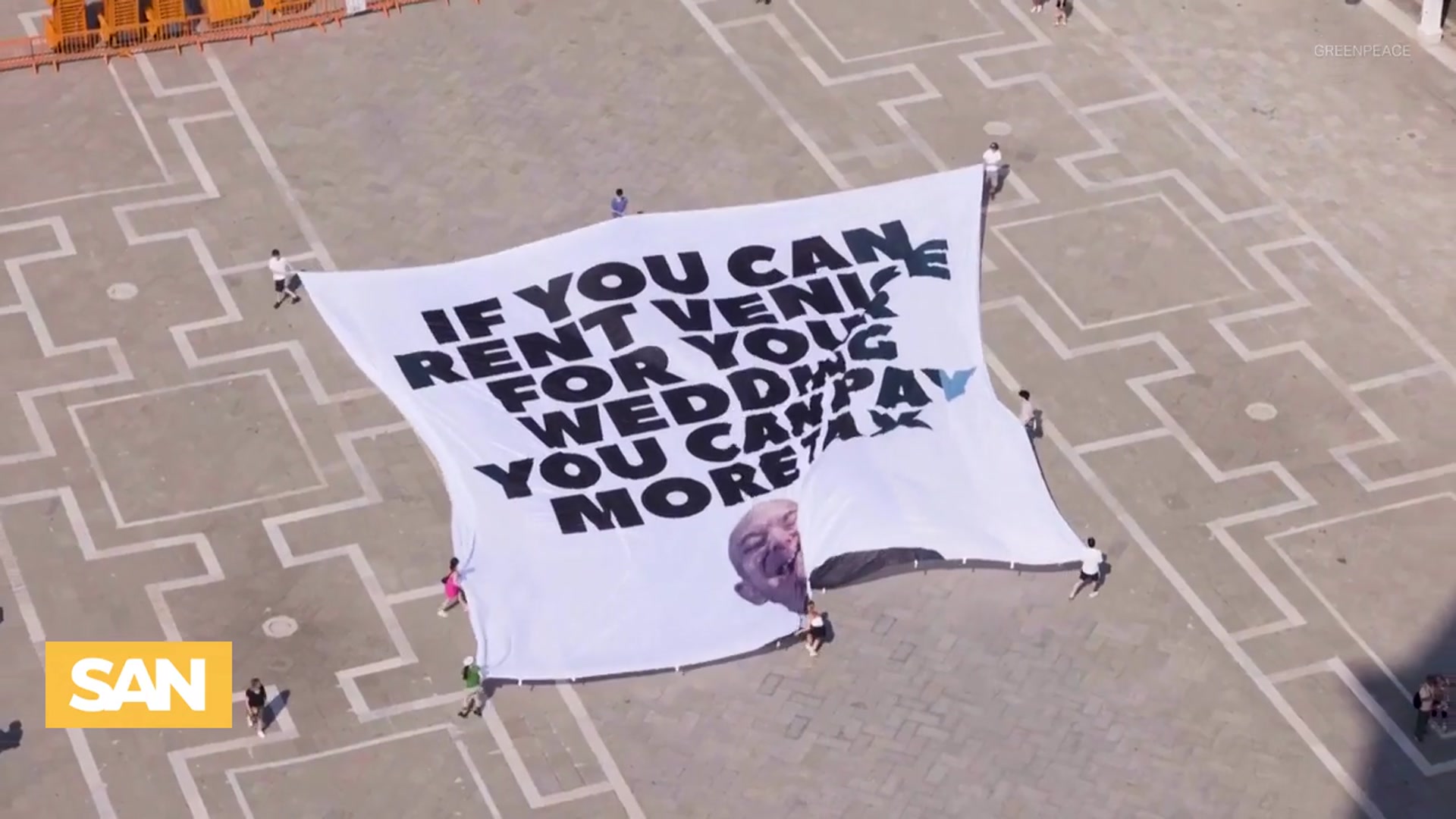 'Video thumbnail for Hold the foam: Venice protesters force venue change ahead of Bezos wedding'
