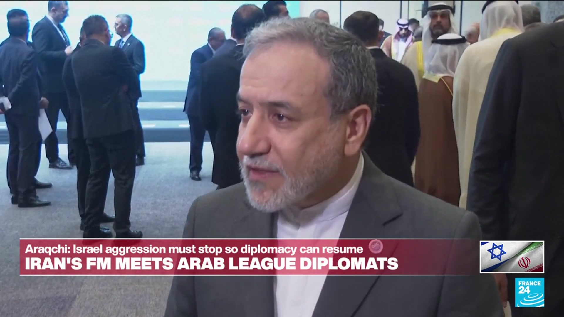 'Video thumbnail for Iran's foreign minister says aggression must stop so diplomacy can resume'
