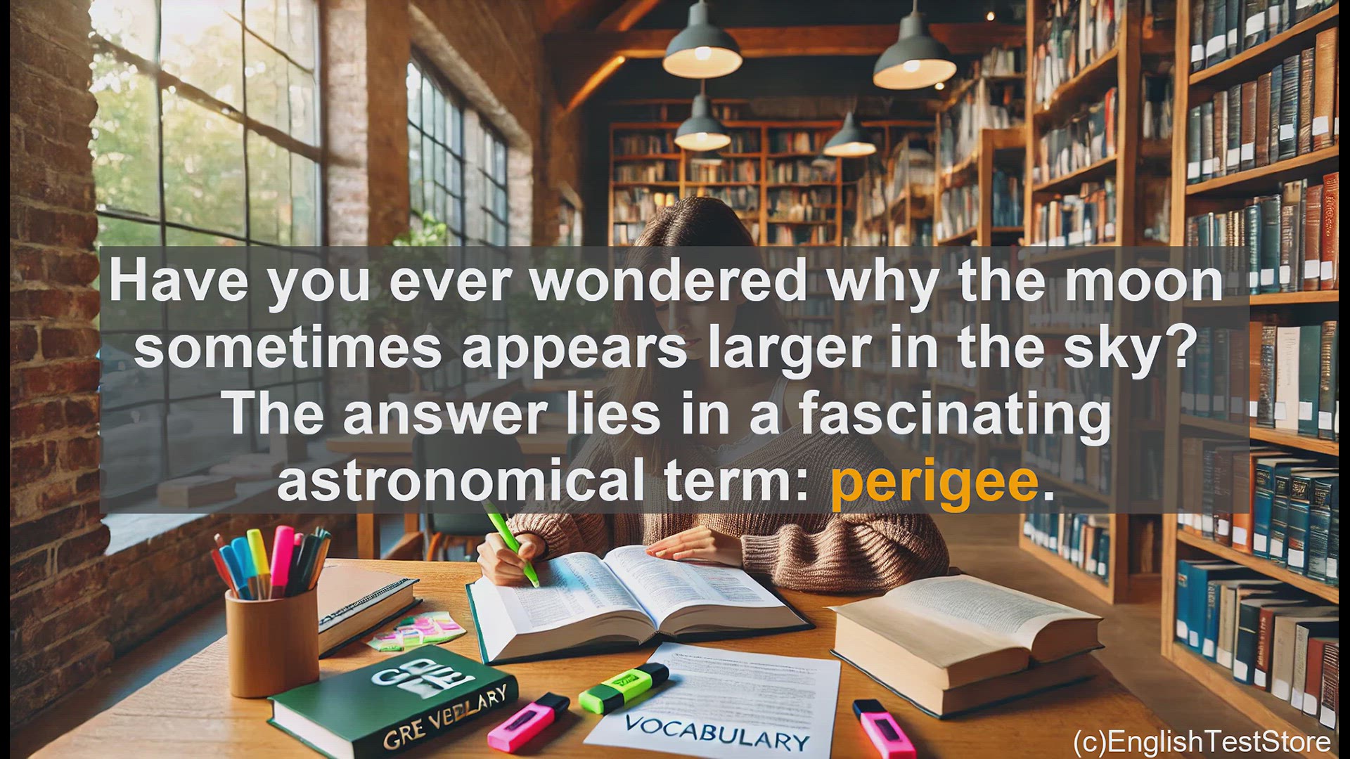'Video thumbnail for GRE Vocabulary Lesson: The Fascinating Phenomenon of Perigee - Understanding the Moon's Closest Approach'