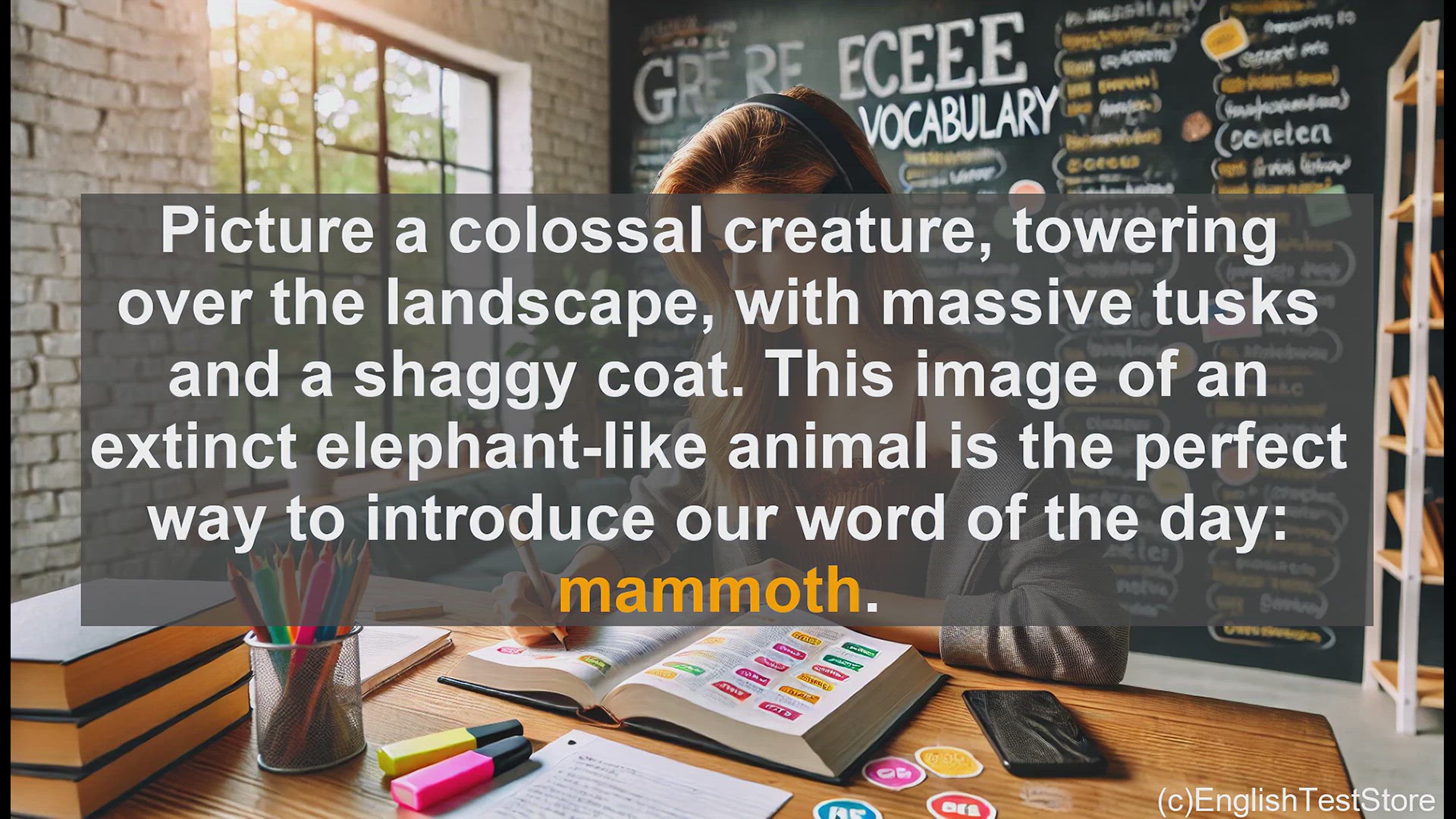 'Video thumbnail for GRE Vocabulary Lesson: Discovering the Mammoth - Exploring the Colossal Creature'