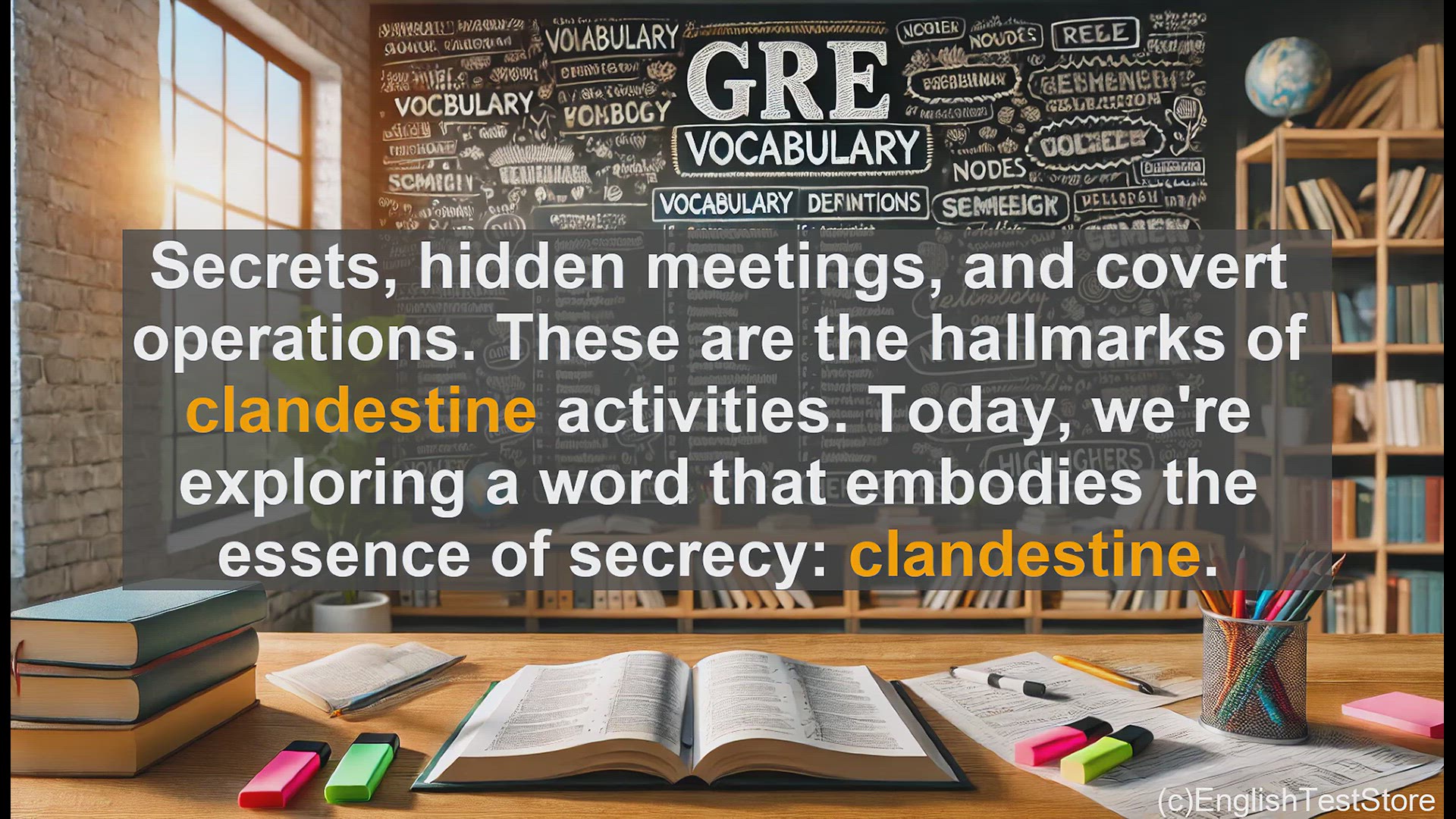 'Video thumbnail for GRE Vocabulary Lesson: Unveiling the Secrets of Clandestine Activities'