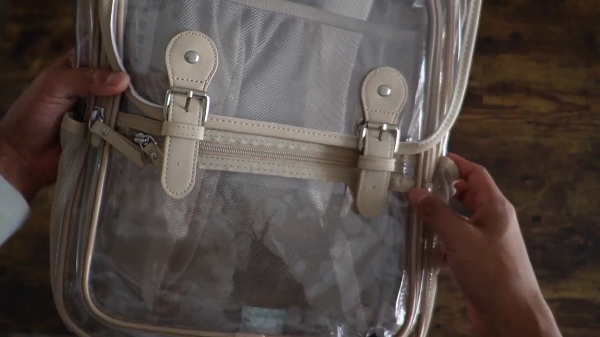 'Video thumbnail for Mommore Khaki Heavy Duty Clear Backpack with Pencil Bag Review'