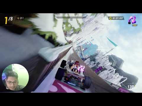 'Video thumbnail for Futuristic racing game, dynamic action shot, vibrant colors, intense speed, urban landscape'