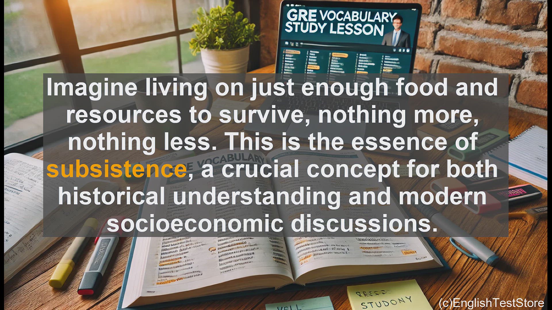 'Video thumbnail for GRE Vocabulary Lesson: Subsistence - The Minimum for Survival'
