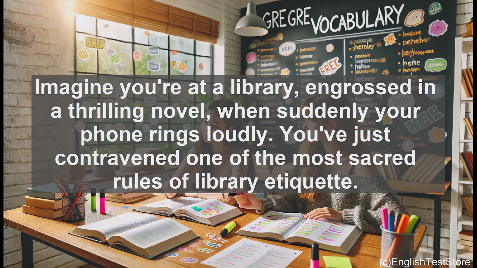 'Video thumbnail for GRE Vocabulary Lesson: Contravening Library Etiquette - Exploring the Nuances of a Powerful Vocabulary Word'