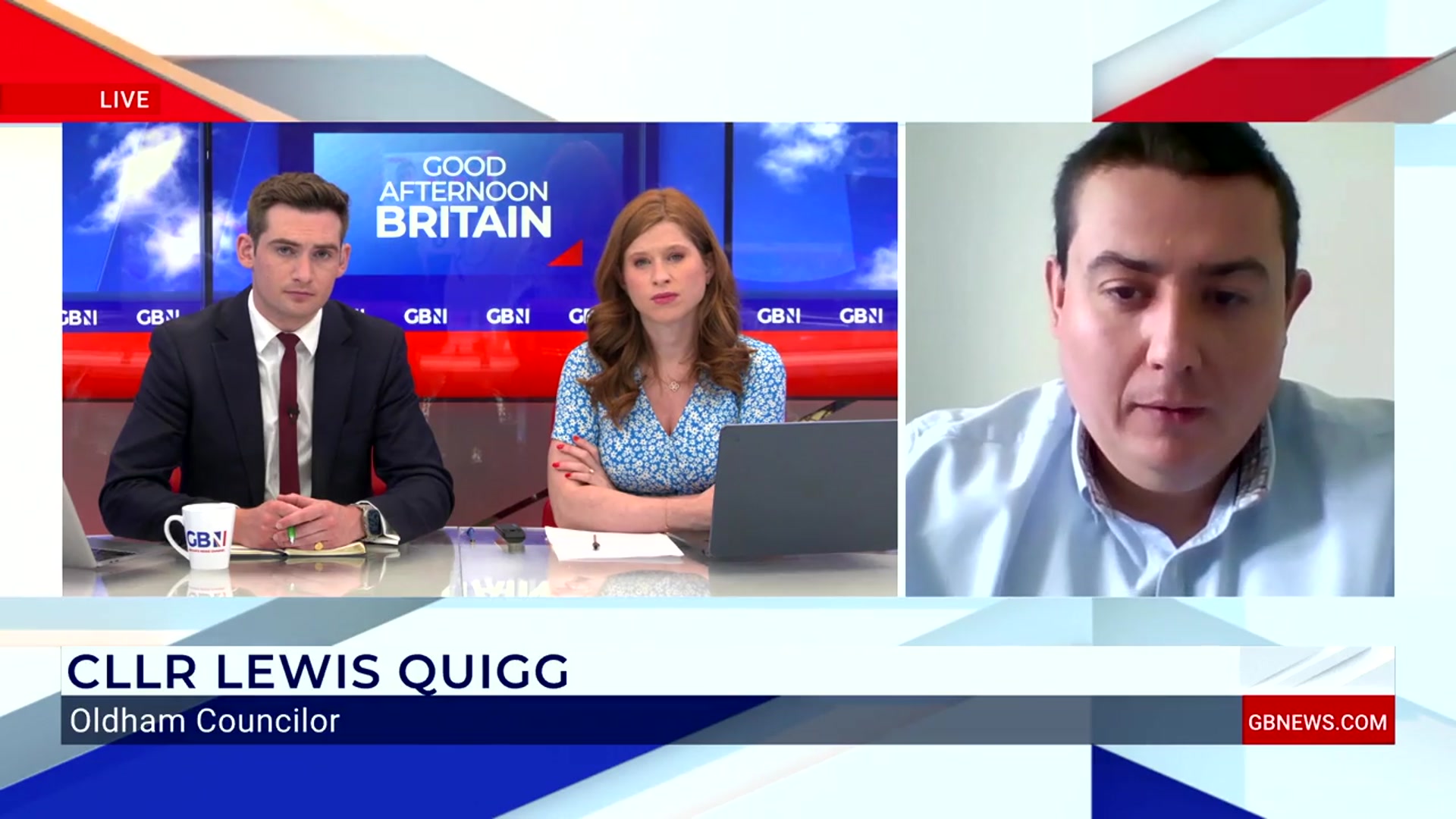 'Video thumbnail for WATCH: Oldham councillor tells GB News that grooming gang findings were 'hidden away' by officials'