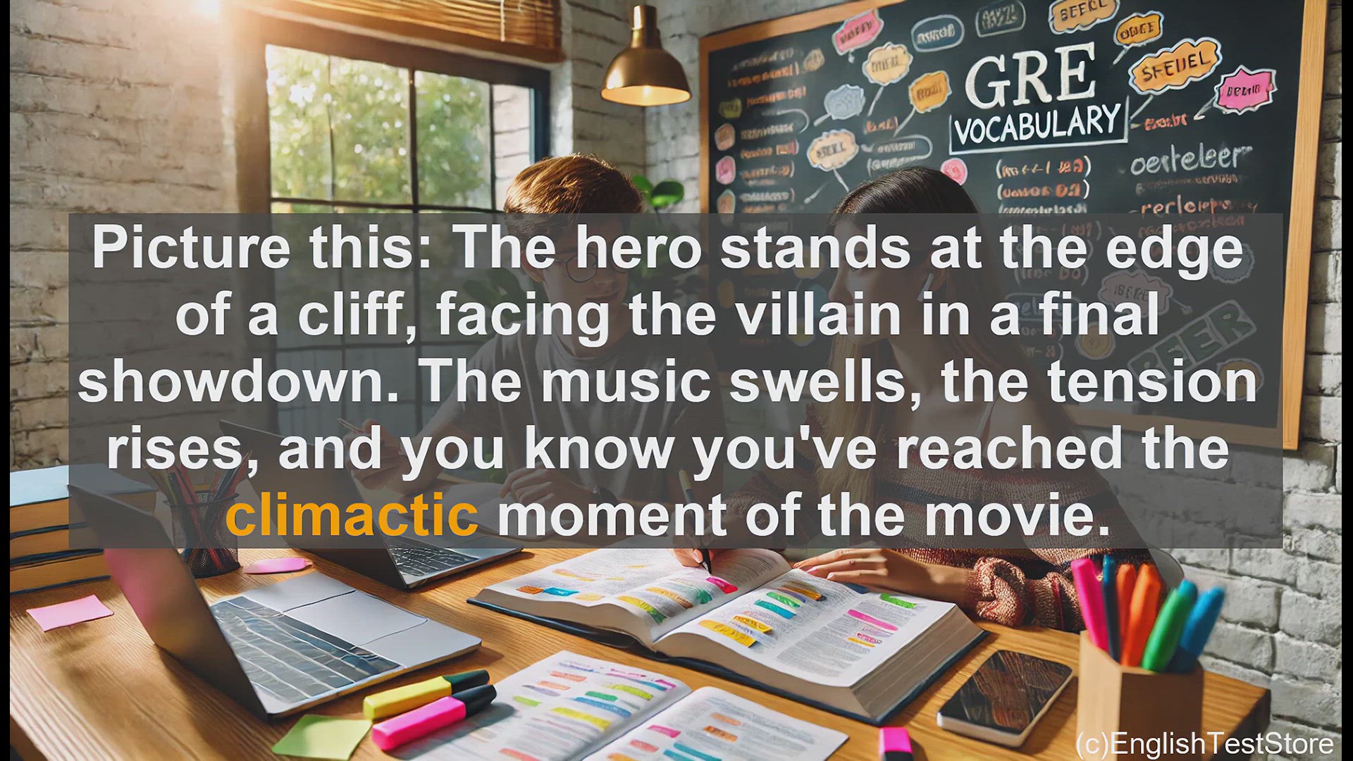 'Video thumbnail for GRE Vocabulary Lesson: Mastering the Climactic Moment - Elevating Your Vocabulary and Storytelling'