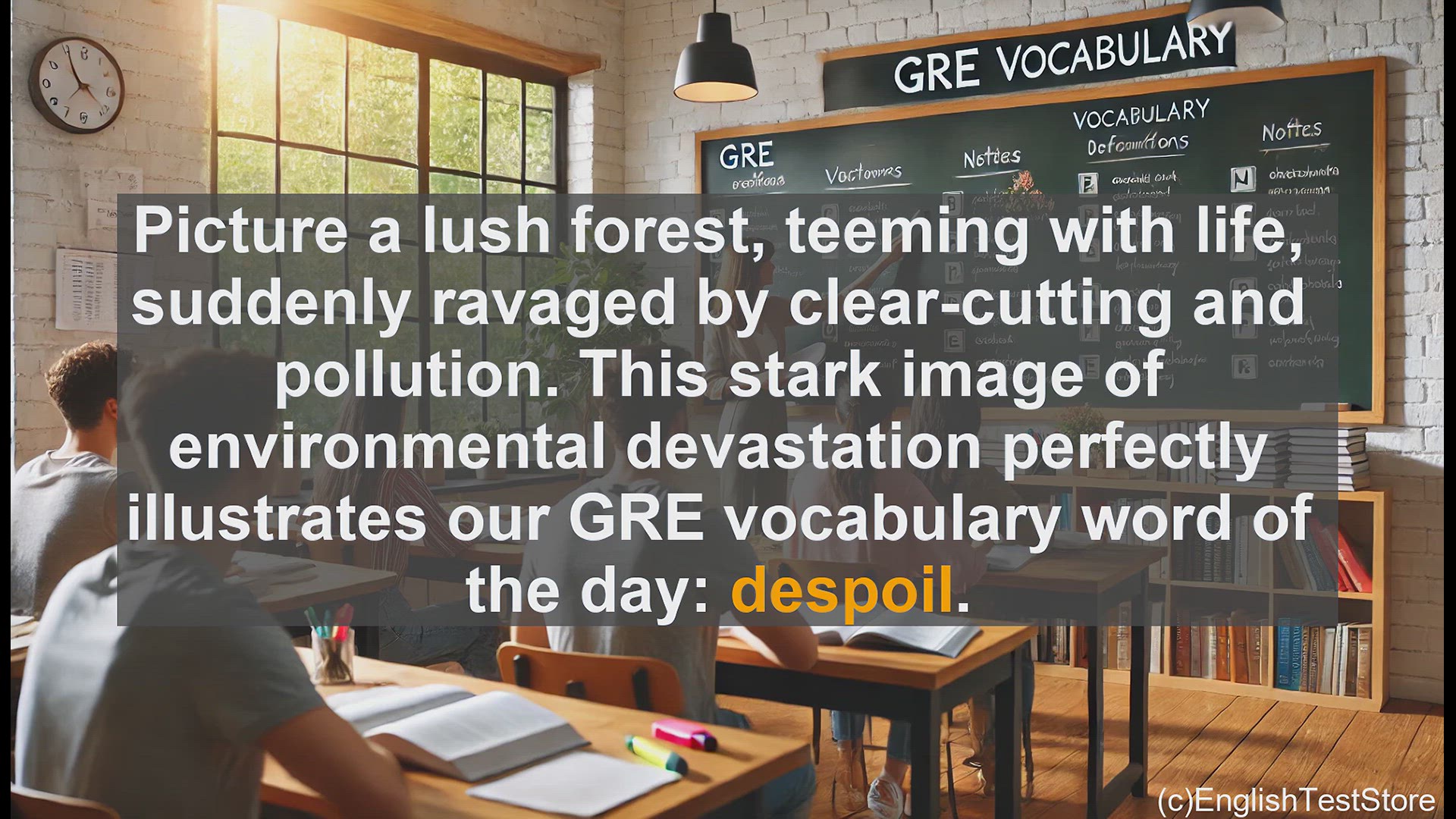 'Video thumbnail for GRE Vocabulary Lesson: Despoiling the Environment - Understanding a Powerful Vocabulary Word'