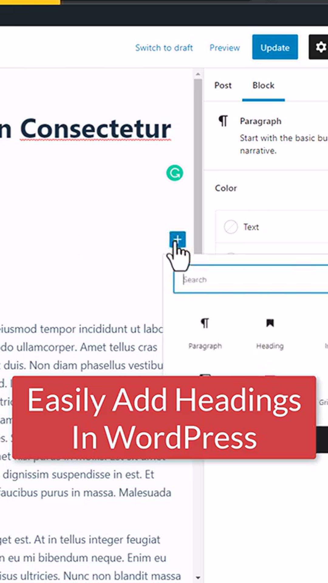 'Video thumbnail for How to Quickly Add Heading Block in WordPress'