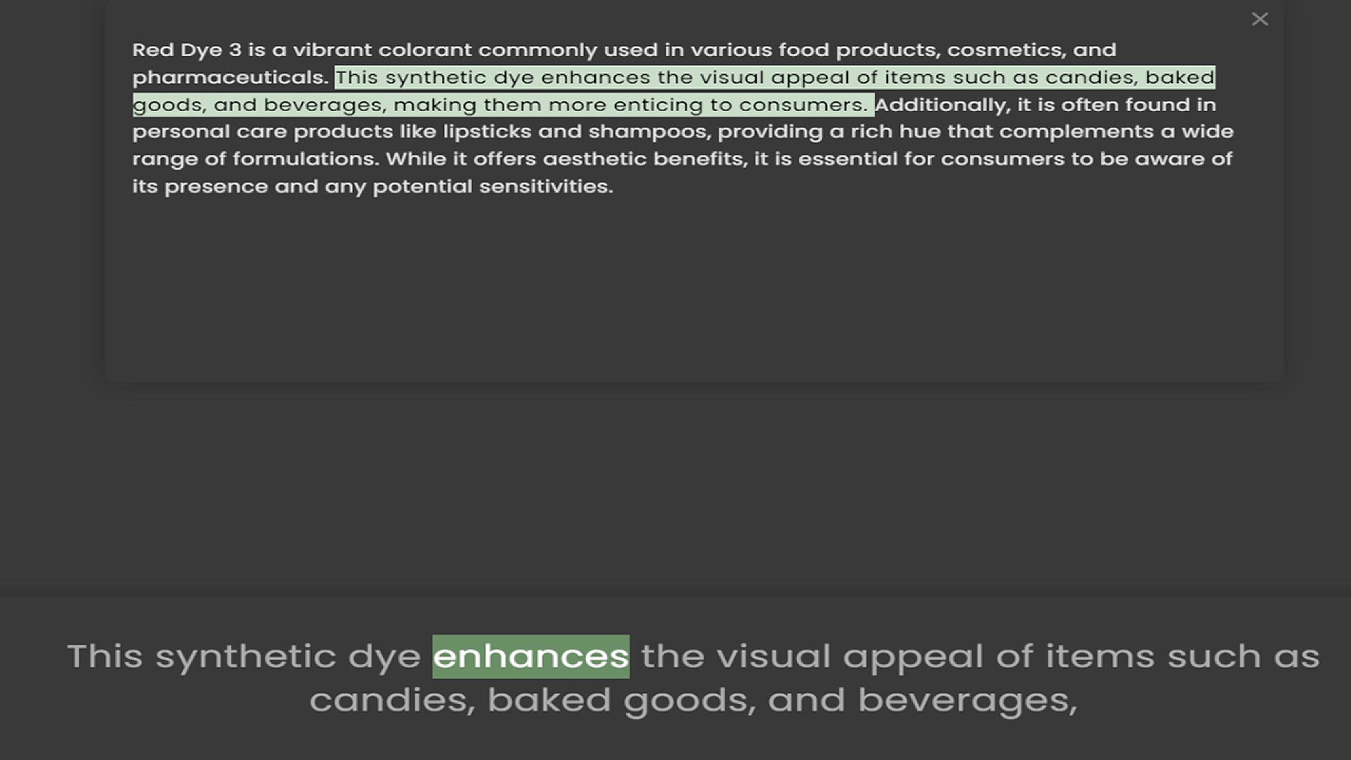 Video thumbnail for pharmaceuticals. This synthetic dye enhances the visual appeal of items such as candies, baked goods, and beverages, making them more enticing to consumers. Additionally, it is often found in personal care products like lipsticks and sham