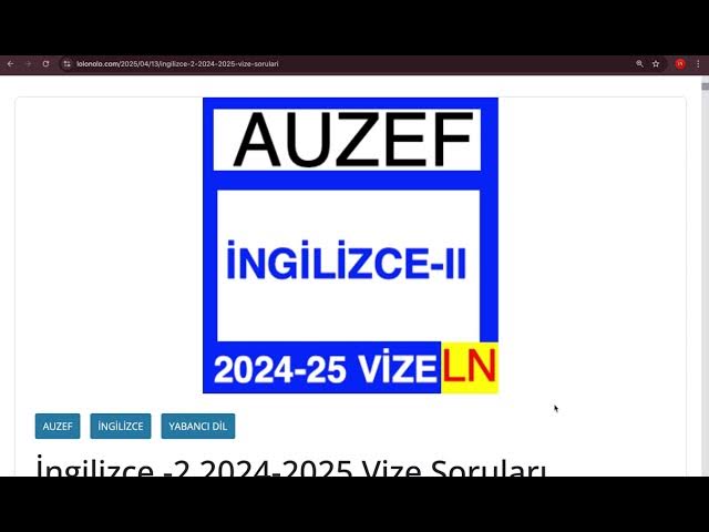 'Video thumbnail for Auzef İngilizice -2 2024-2025 Vize Soruları'