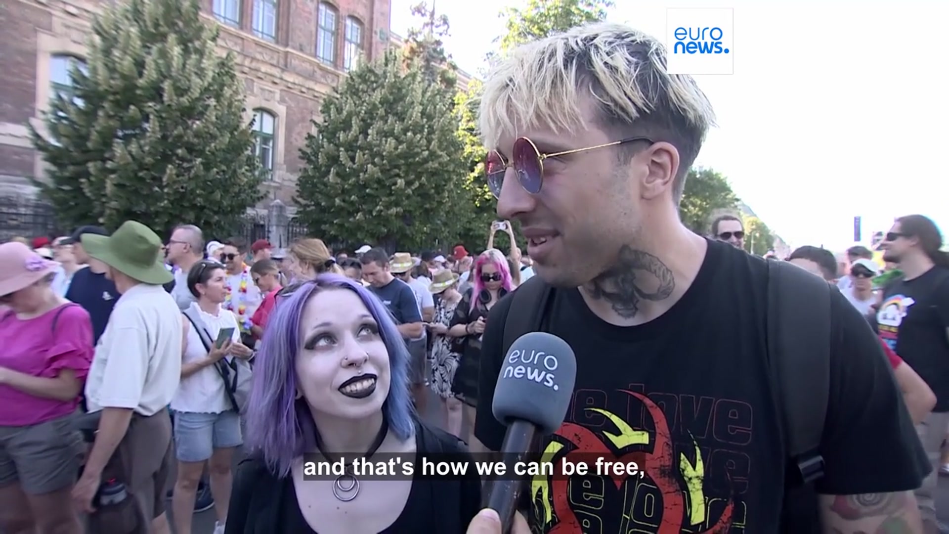 'Video thumbnail for Budapest Pride: Unprecedented crowd defies Hungarian government at 'illegal' march'