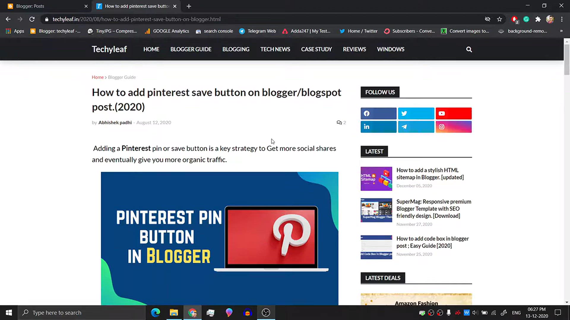 'Video thumbnail for How to Add Pinterest Pin Button to Blogger Images. [Easy Method]'
