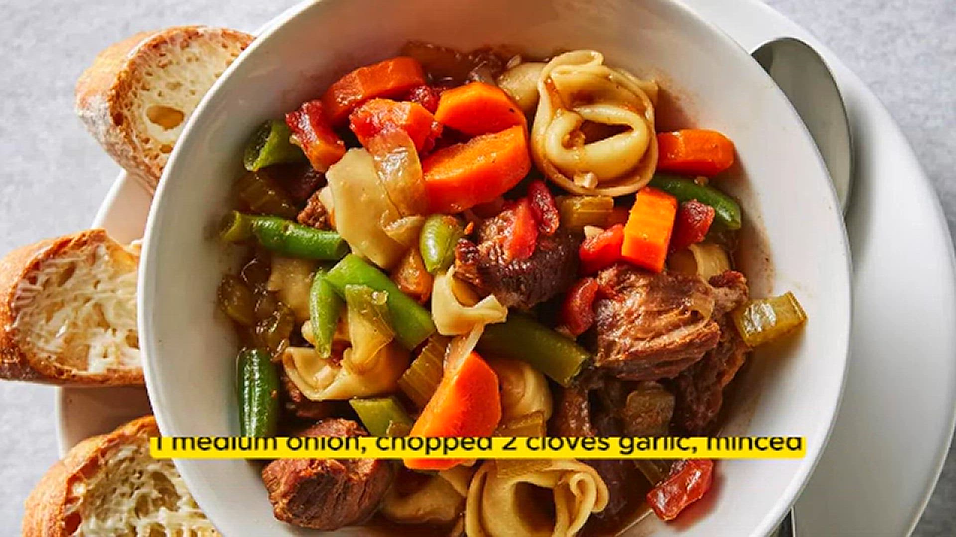 'Video thumbnail for Slow-Cooker Beef Tortellini Soup'