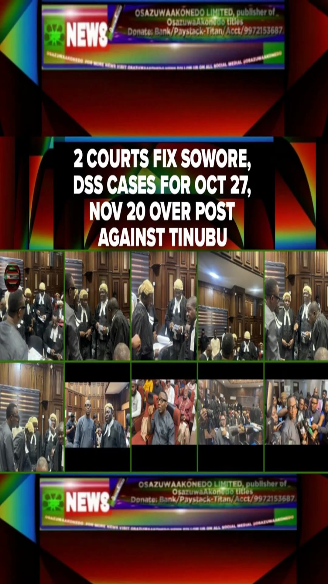 'Video thumbnail for 2 Courts Fix Sowore, DSS Cases For Oct 27, Nov 20 Over Post Against Tinubu'