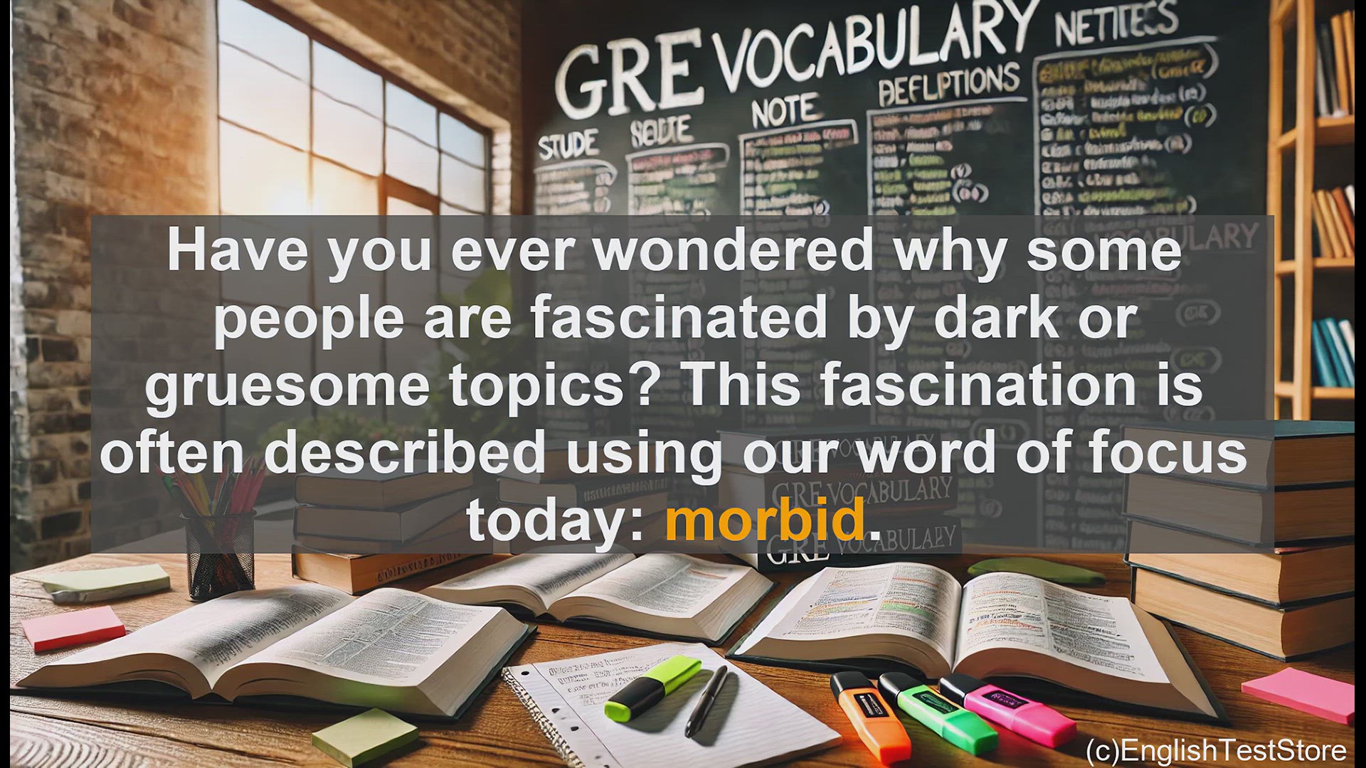 'Video thumbnail for GRE Vocabulary Lesson: Exploring the Morbid Fascination - Why Some are Drawn to Dark Topics'
