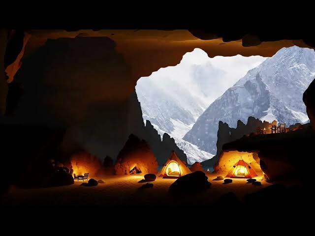 Video thumbnail for Escape from the blizzard in a huge cave, light a bonfire, and relax to sleep with the roaring win