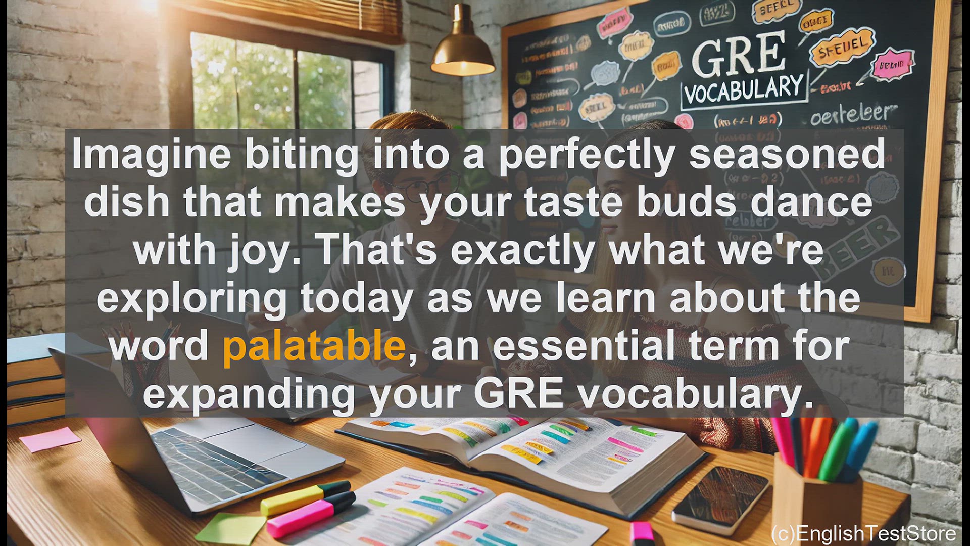 'Video thumbnail for GRE Vocabulary Lesson: Expanding Your Vocabulary - Understanding the Meaning and Usage of 'Palatable''