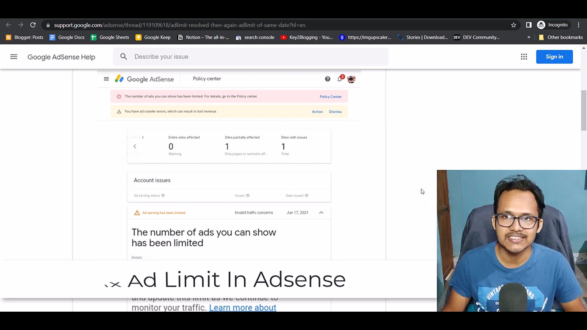 'Video thumbnail for How To Remove AdSense Ad Limit _ Google Adsense Ads Limit Problem Solved _ Key2Blogging'