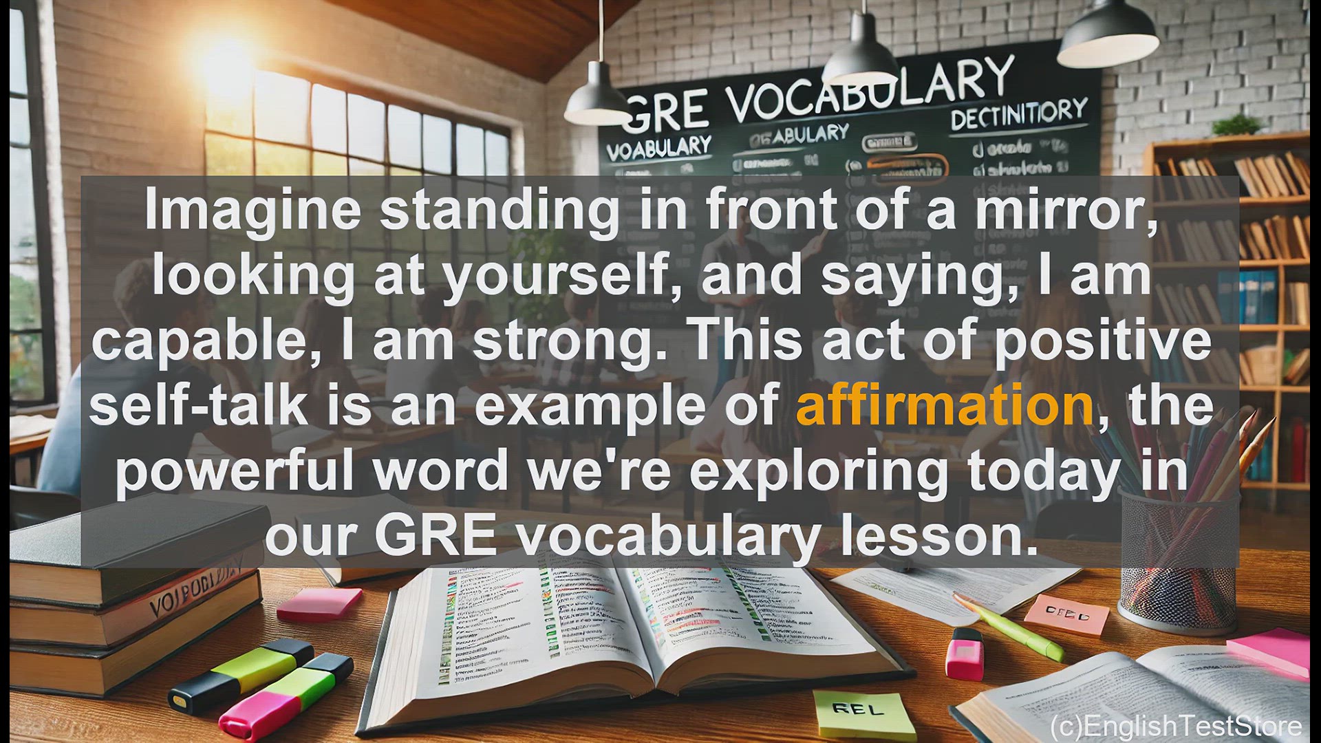'Video thumbnail for GRE Vocabulary Lesson: The Power of Affirmation - Boosting Self-Esteem and Confidence'