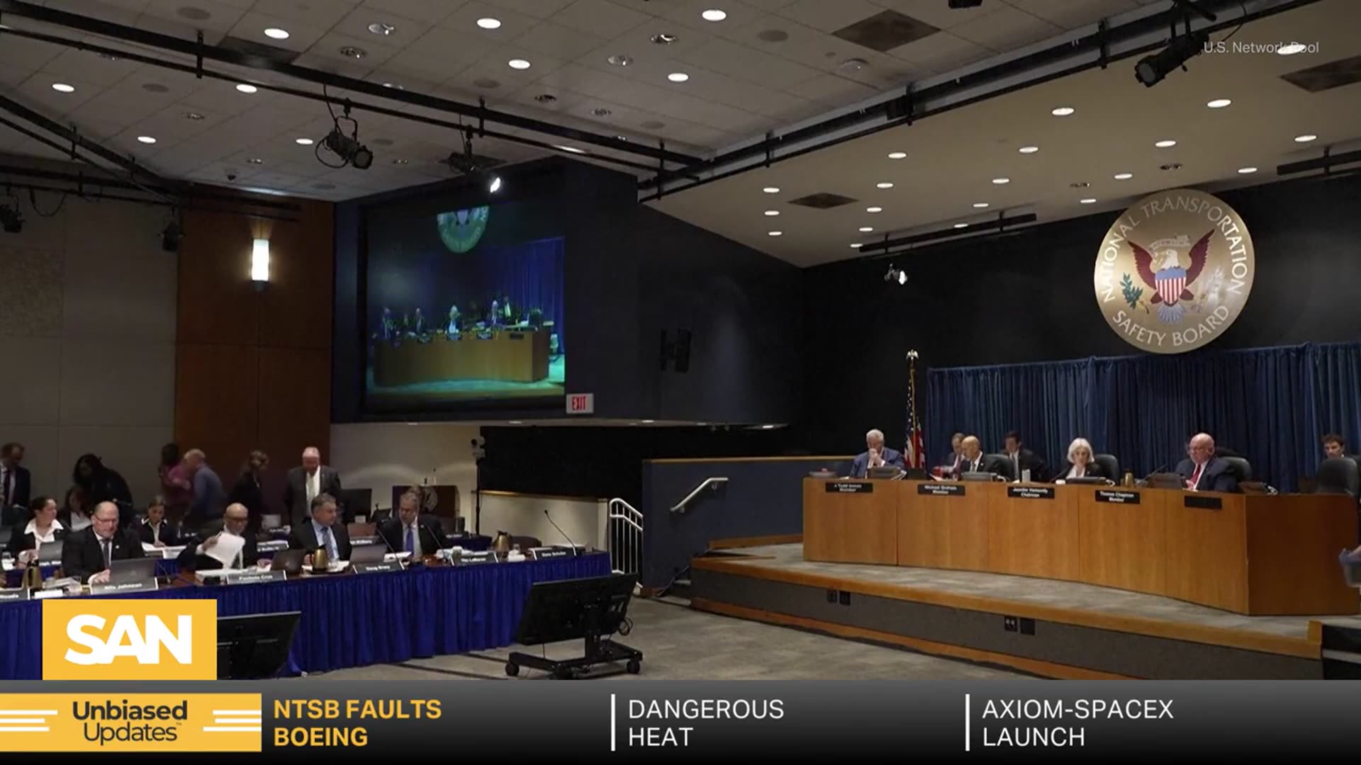 'Video thumbnail for NTSB faults Boeing, FAA in Alaska Airlines 737 Max door blowout'