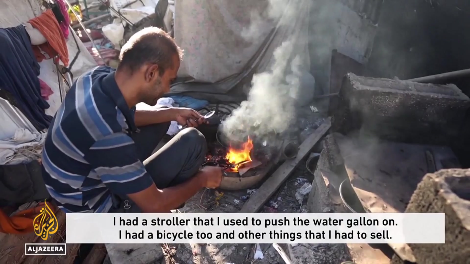 'Video thumbnail for Gaza's displaced face hunger and risky food journeys'