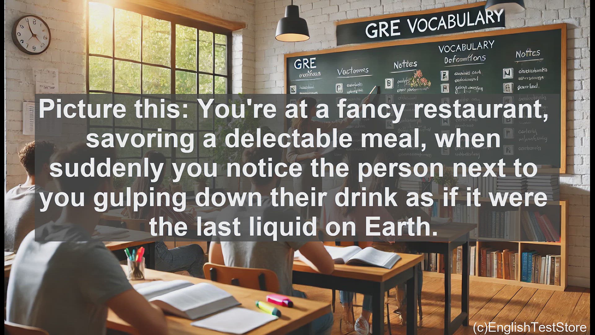 'Video thumbnail for GRE Vocabulary Lesson: Swilling - Drinking Greedily or Consuming Inferior Food'