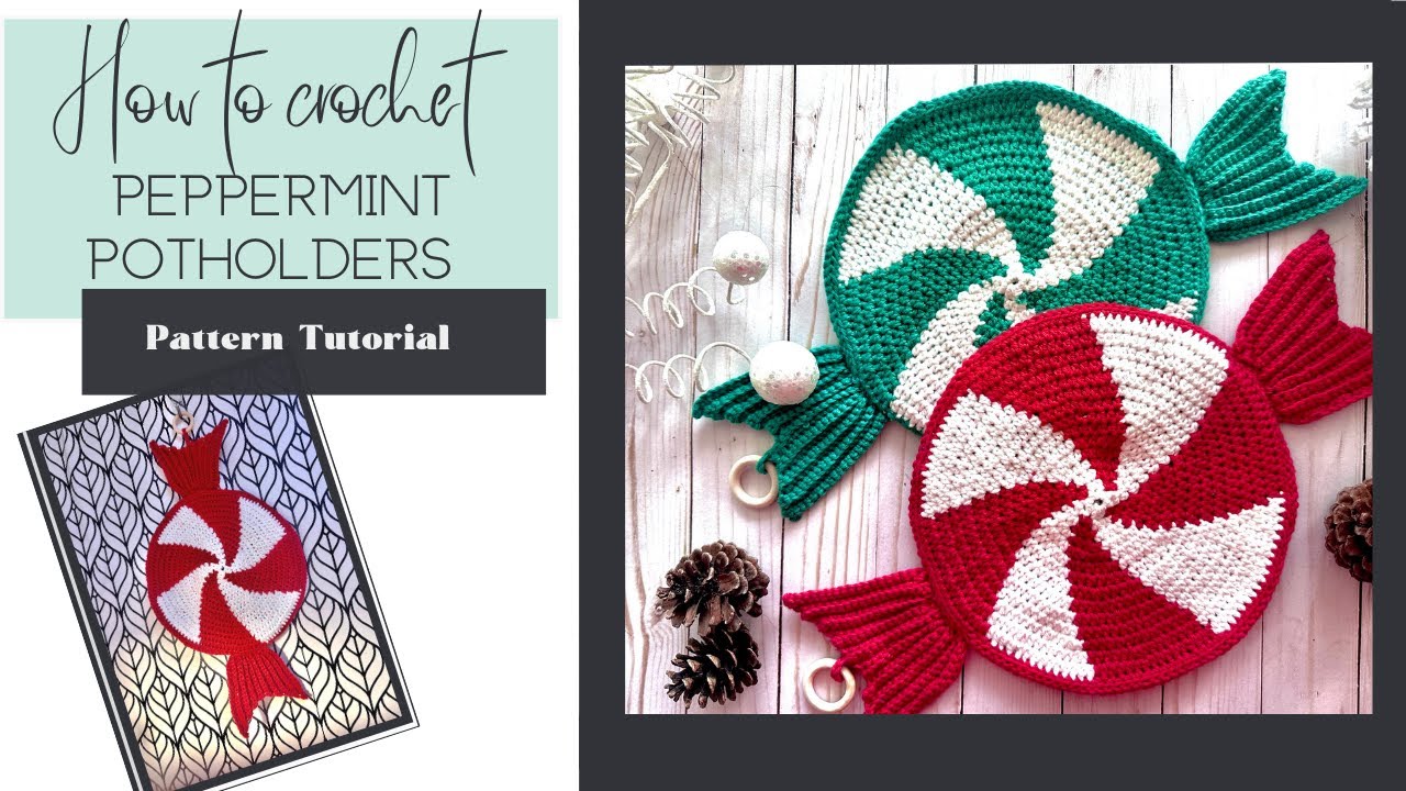 'Video thumbnail for Crochet Christmas Peppermint Potholder pattern'
