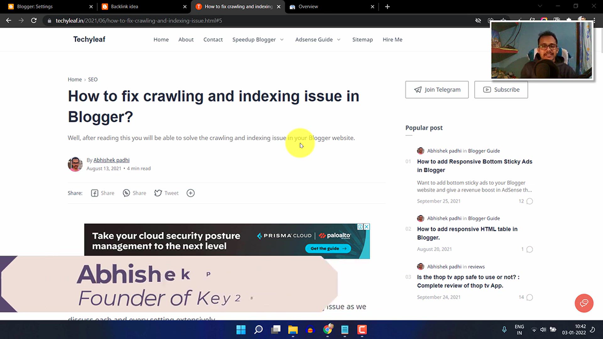 'Video thumbnail for How To Fix Crawling And Indexing Issues In Blogger _ Index Blog Post Faster In Google'
